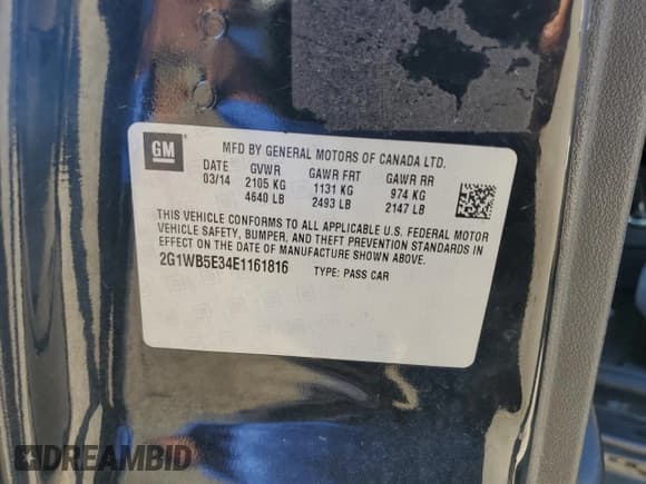 ✅ 2014 Chevrolet Impala LT • VIN: 2G1WB5E34E1161816 • Лот: 73555054. Опубликован ранее на Copart с пробегом Не указан. Бесплатный доступ к архиву аукционных продаж из США и подробный отчёт об истории автомобиля на DreamBid. Изображение 14.