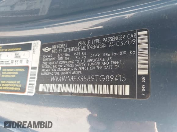 ✅ 2009 MINI Convertible S • VIN: WMWMS33589TG89415 • Лот: 42936018. Опубликован ранее на IAAI с пробегом 99 729 миль. Бесплатный доступ к архиву аукционных продаж из США и подробный отчёт об истории автомобиля на DreamBid. Изображение 9.