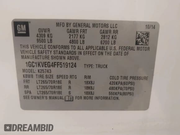 ✅ 2015 Chevrolet Silverado 2500HD LT • VIN: 1GC1KVEG4FF519124 • Lot: 43017987. Listed on IAAI with 144,593 mi. Free auction sales archive from the USA and detailed vehicle history report at DreamBid. Image 9.