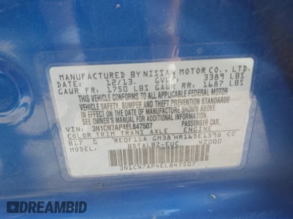 ✅ 2014 Nissan Versa S • VIN: 3N1CN7AP4EL847507 • Lot: 42679554. Listed on IAAI with 158,182 mi. Free auction sales archive from the USA and detailed vehicle history report at DreamBid. Image 9.