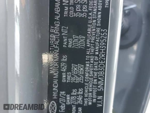 2024 Hyundai Tucson SEL with VIN 5NMJB3DE2RH395253, listed as a Copart auction lot 53342145 with 10,450 mi miles and Non repairable. Bid and sale history available at DreamBid. Image 14.