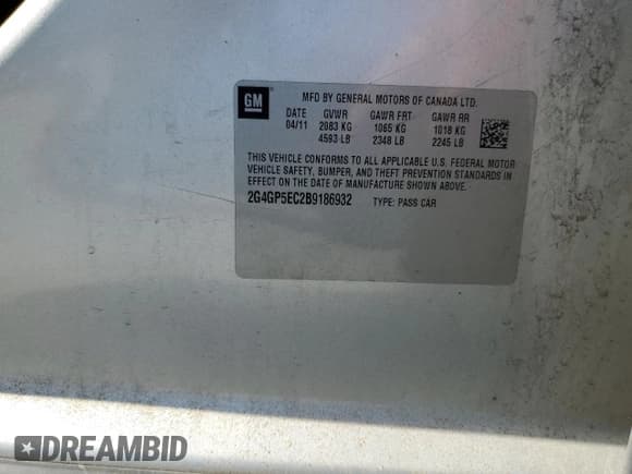 ✅ 2011 Buick Regal CXL RL2 • VIN: 2G4GP5EC2B9186932 • Лот: 80446355. Опубликован ранее на Copart с пробегом 147 621 миль. Бесплатный доступ к архиву аукционных продаж из США и подробный отчёт об истории автомобиля на DreamBid. Изображение 13.