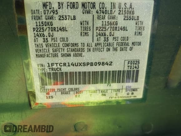 ✅ 1995 Ford Ranger Splash • VIN: 1FTCR14UXSPB09842 • Lot: 43872009. Listed on IAAI with 128,276 mi. Free auction sales archive from the USA and detailed vehicle history report at DreamBid. Image 9.