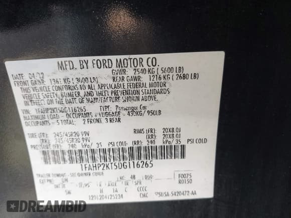 ✅ 2013 Ford Taurus SHO • VIN: 1FAHP2KT5DG116265 • Lot: 43182852. Listed on IAAI with 157,673 mi. Free auction sales archive from the USA and detailed vehicle history report at DreamBid. Image 9.