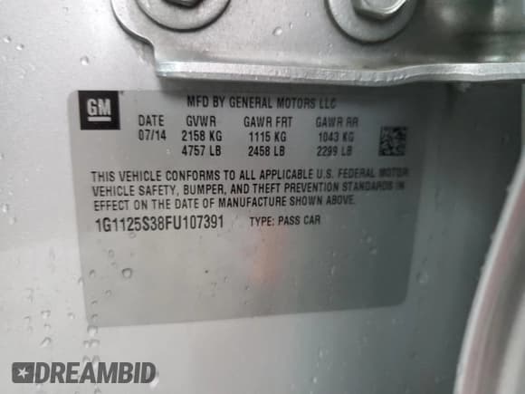 ✅ 2015 Chevrolet Impala LT • VIN: 1G1125S38FU107391 • Лот: 82209394. Опубликован ранее на Copart с пробегом 146 886 миль. Бесплатный доступ к архиву аукционных продаж из США и подробный отчёт об истории автомобиля на DreamBid. Изображение 12.