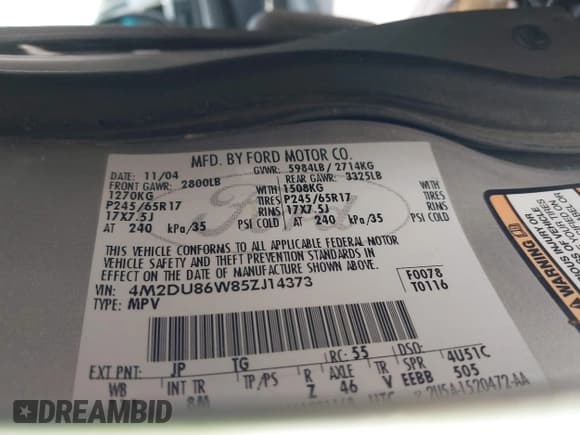 ✅ 2005 Mercury Mountaineer Convenience • VIN: 4M2DU86W85ZJ14373 • Lot: 43503812. Listed on IAAI with Not provided. Free auction sales archive from the USA and detailed vehicle history report at DreamBid. Image 9.