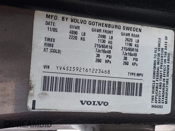 ✅ 2006 Volvo XC70 • VIN: YV4SZ592161223468 • Lot: 43721643. Listed on IAAI with 162,214 mi. Free auction sales archive from the USA and detailed vehicle history report at DreamBid. Image 9.