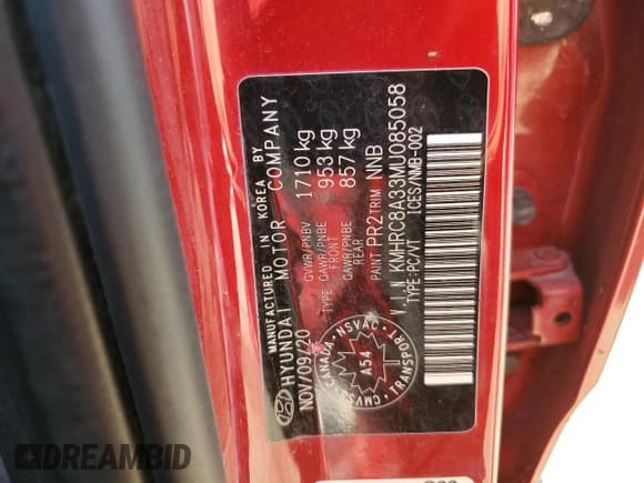 ✅ 2021 Hyundai Venue SEL • VIN: KMHRC8A33MU085058 • Lot: 54385365. Listed on Copart with 120,176 mi. Free auction sales archive from the USA and detailed vehicle history report at DreamBid. Image 12.