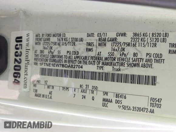 ✅ 2011 Ford Econoline Cargo Commercial • VIN: 1FTNE1EW7BDA82704 • Lot: 42339406. Wystawiony na IAAI z przebiegiem Nie podano. Bezpłatny archiwum sprzedaży aukcyjnych z USA i szczegółowy raport historii pojazdu na DreamBid. Zdjęcie 9.