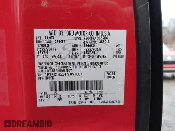 ✅ 2004 Ford F-150 XLT • VIN: 1FTPX14554NA91801 • Lot: 43801171. Listed on IAAI with 160,791 mi. Free auction sales archive from the USA and detailed vehicle history report at DreamBid. Image 9.
