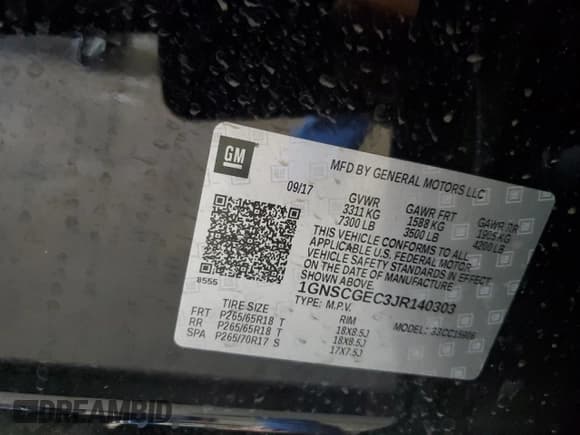 ✅ 2018 Chevrolet Suburban LS • VIN: 1GNSCGEC3JR140303 • Lot: 69944234. Listed on Copart with 48,541 mi. Free auction sales archive from the USA and detailed vehicle history report at DreamBid. Image 13.