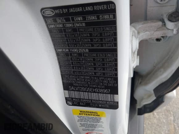 ✅ 2014 Land Rover Range Rover Evoque Dynamic • VIN: SALVT2BG5EH938967 • Lot: 43340399. Listed on IAAI with 89,610 mi. Free auction sales archive from the USA and detailed vehicle history report at DreamBid. Image 9.