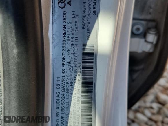 ✅ 2012 Audi A7 Prestige • VIN: WAUSGAFC4CN002477 • Lot: 81459835. Wystawiony na Copart z przebiegiem 174 633 mil. Bezpłatny archiwum sprzedaży aukcyjnych z USA i szczegółowy raport historii pojazdu na DreamBid. Zdjęcie 12.