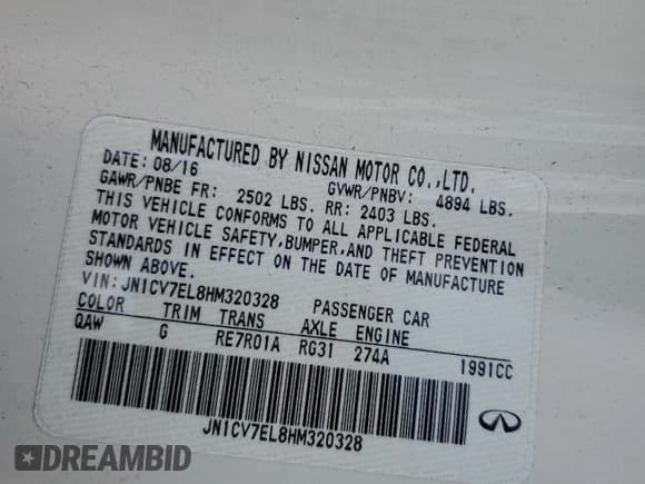 ✅ 2017 Infiniti Q60 Premium • VIN: JN1CV7EL8HM320328 • Лот: 71345925. Опубликован ранее на Copart с пробегом 98 545 миль. Бесплатный доступ к архиву аукционных продаж из США и подробный отчёт об истории автомобиля на DreamBid. Изображение 12.