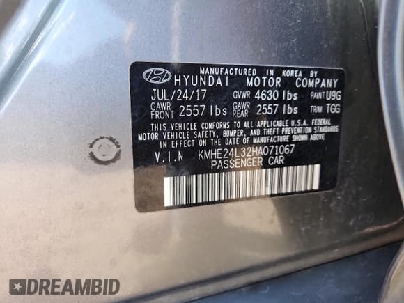 ✅ 2017 Hyundai Sonata SE • VIN: KMHE24L32HA071067 • Lot: 87176445. Listed on Copart with 105,257 mi. Free auction sales archive from the USA and detailed vehicle history report at DreamBid. Image 12.