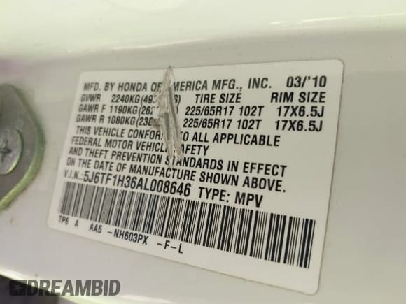 ✅ 2010 Honda Crosstour EX • VIN: 5J6TF1H36AL008646 • Lot: 43093658. Wystawiony na IAAI z przebiegiem 323 284 mil. Bezpłatny archiwum sprzedaży aukcyjnych z USA i szczegółowy raport historii pojazdu na DreamBid. Zdjęcie 9.