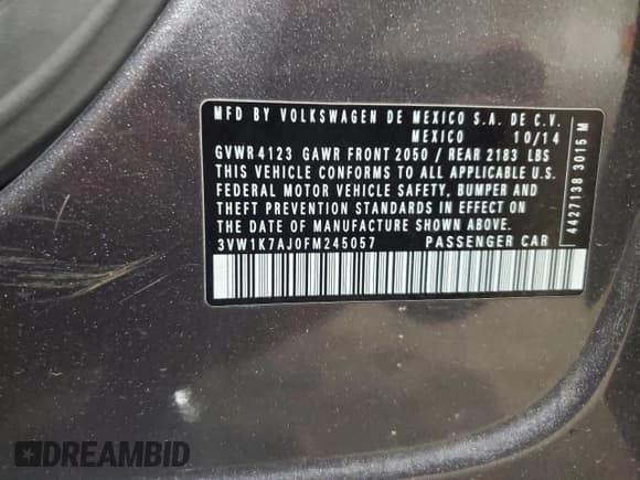 ✅ 2015 Volkswagen Jetta S • VIN: 3VW1K7AJ0FM245057 • Лот: 91980245. Опубликован ранее на Copart с пробегом 130 346 миль. Бесплатный доступ к архиву аукционных продаж из США и подробный отчёт об истории автомобиля на DreamBid. Изображение 12.