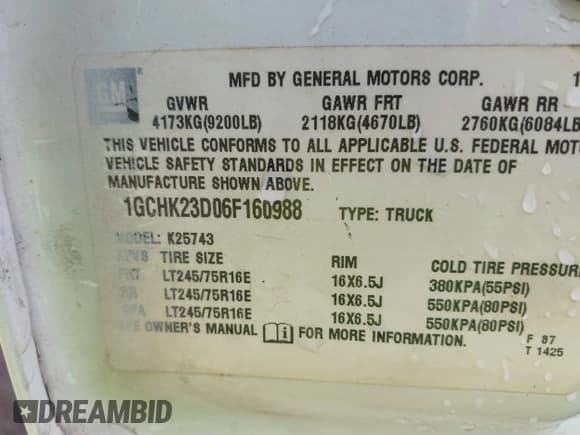 ✅ 2006 Chevrolet Silverado 2500HD LT3 • VIN: 1GCHK23D06F160988 • Лот: 42415980. Опубликован ранее на IAAI с пробегом 306 451 миль. Бесплатный доступ к архиву аукционных продаж из США и подробный отчёт об истории автомобиля на DreamBid. Изображение 9.