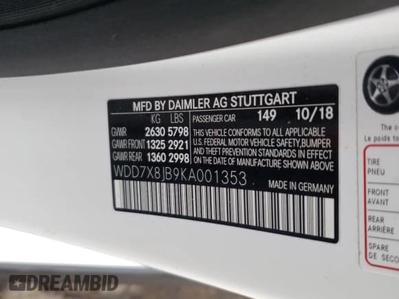 ✅ 2019 Mercedes-Benz AMG GT 63 AMG • VIN: WDD7X8JB9KA001353 • Лот: 76801294. Опубликован ранее на Copart с пробегом 19 312 миль. Бесплатный доступ к архиву аукционных продаж из США и подробный отчёт об истории автомобиля на DreamBid. Изображение 13.