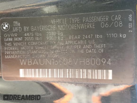 ✅ 2008 BMW 1 Series 128i • VIN: WBAUN13508VH80094 • Lot: 78333574. Wystawiony na Copart z przebiegiem 134 255 mil. Bezpłatny archiwum sprzedaży aukcyjnych z USA i szczegółowy raport historii pojazdu na DreamBid. Zdjęcie 12.