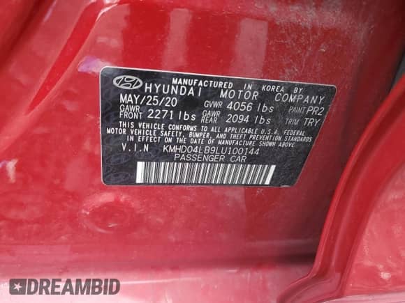 2020 Hyundai Elantra Sport с VIN KMHD04LB9LU100144, выставлен на аукционе Copart как лот 85711885 с пробегом 50 033 миль миль и Списание • Salvage title. История ставок и продаж доступна на DreamBid. Изображение 12.