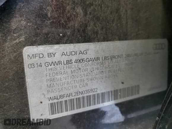 ✅ 2014 Audi A4 Premium • VIN: WAUBFAFL2EN035922 • Lot: 90394455. Wystawiony na Copart z przebiegiem 116 787 mil. Bezpłatny archiwum sprzedaży aukcyjnych z USA i szczegółowy raport historii pojazdu na DreamBid. Zdjęcie 13.