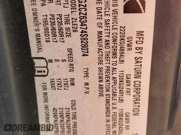 ✅ 2004 Saturn VUE V6 • VIN: 5GZCZ63474S828074 • Lot: 53742735. Wystawiony na Copart z przebiegiem 113 975 mil. Bezpłatny archiwum sprzedaży aukcyjnych z USA i szczegółowy raport historii pojazdu na DreamBid. Zdjęcie 13.