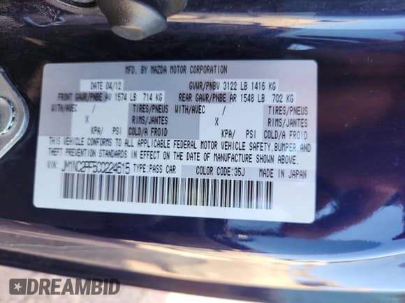 ✅ 2012 Mazda MX-5 Miata Grand Touring • VIN: JM1NC2PF5C0224615 • Лот: 69214605. Опубликован ранее на Copart с пробегом 125 589 миль. Бесплатный доступ к архиву аукционных продаж из США и подробный отчёт об истории автомобиля на DreamBid. Изображение 13.