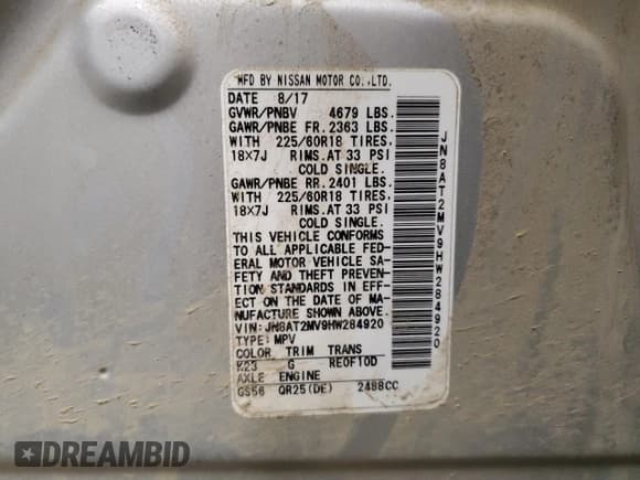 ✅ 2017 Nissan Rogue SL • VIN: JN8AT2MV9HW284920 • Лот: 49767525. Опубликован ранее на Copart с пробегом 138 772 миль. Бесплатный доступ к архиву аукционных продаж из США и подробный отчёт об истории автомобиля на DreamBid. Изображение 16.