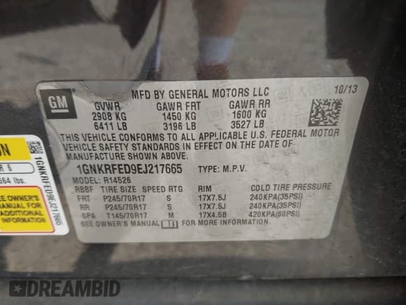 ✅ 2014 Chevrolet Traverse LS • VIN: 1GNKRFED9EJ217665 • Lot: 42883530. Wystawiony na IAAI z przebiegiem 178 019 mil. Bezpłatny archiwum sprzedaży aukcyjnych z USA i szczegółowy raport historii pojazdu na DreamBid. Zdjęcie 9.