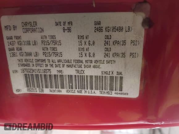 ✅ 1997 Dodge Dakota • VIN: 1B7GG23X1VS116575 • Лот: 43349876. Опубликован ранее на IAAI с пробегом 169 635 миль. Бесплатный доступ к архиву аукционных продаж из США и подробный отчёт об истории автомобиля на DreamBid. Изображение 9.