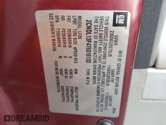 ✅ 2007 Chevrolet Equinox LS • VIN: 2CNDL13F476016133 • Lot: 67396935. Wystawiony na Copart z przebiegiem 176 804 mil. Bezpłatny archiwum sprzedaży aukcyjnych z USA i szczegółowy raport historii pojazdu na DreamBid. Zdjęcie 14.