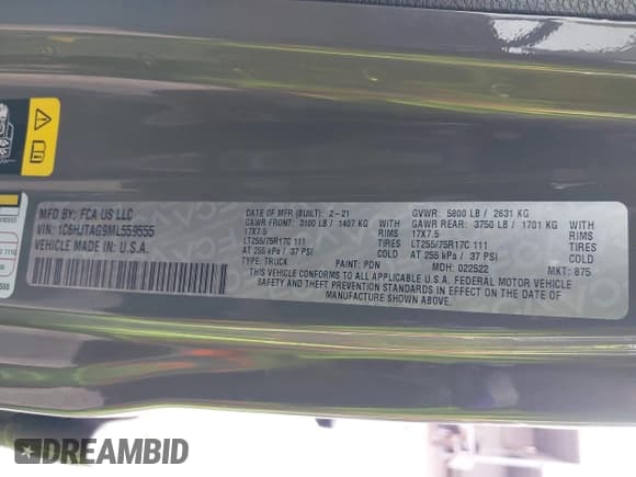 ✅ 2021 Jeep Gladiator Willys • VIN: 1C6HJTAG9ML559555 • Lot: 41669066. Wystawiony na IAAI z przebiegiem 74 799 mil. Bezpłatny archiwum sprzedaży aukcyjnych z USA i szczegółowy raport historii pojazdu na DreamBid. Zdjęcie 9.
