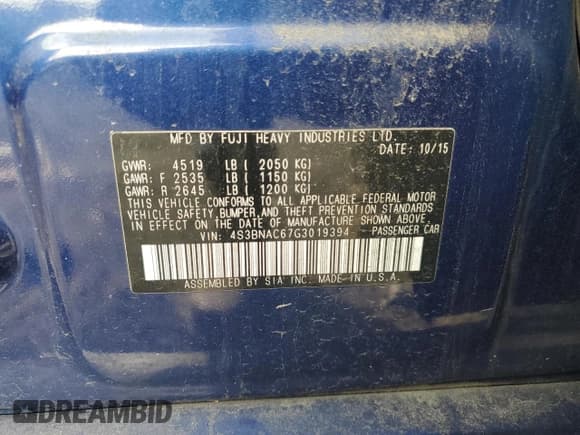 ✅ 2016 Subaru Legacy Premium • VIN: 4S3BNAC67G3019394 • Лот: 90327185. Опубликован ранее на Copart с пробегом 52 265 миль. Бесплатный доступ к архиву аукционных продаж из США и подробный отчёт об истории автомобиля на DreamBid. Изображение 12.