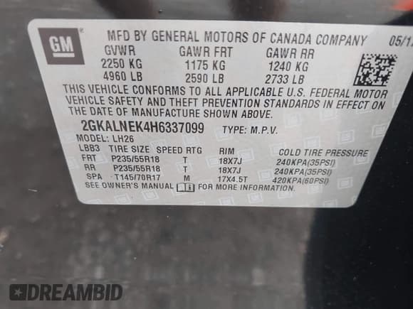 ✅ 2017 GMC Terrain SLE • VIN: 2GKALNEK4H6337099 • Lot: 43298569. Listed on IAAI with 135,702 mi. Free auction sales archive from the USA and detailed vehicle history report at DreamBid. Image 9.