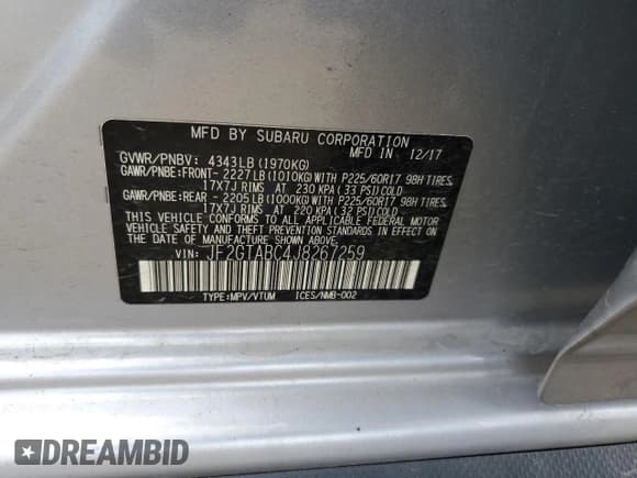 ✅ 2018 Subaru Crosstrek Premium • VIN: JF2GTABC4J8267259 • Lot: 80643115. Wystawiony na Copart z przebiegiem 94 264 mil. Bezpłatny archiwum sprzedaży aukcyjnych z USA i szczegółowy raport historii pojazdu na DreamBid. Zdjęcie 12.