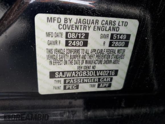 ✅ 2013 Jaguar XJ Portfolio • VIN: SAJWA2GB3DLV40216 • Lot: 65834675. Listed on Copart with 238,275 mi. Free auction sales archive from the USA and detailed vehicle history report at DreamBid. Image 12.