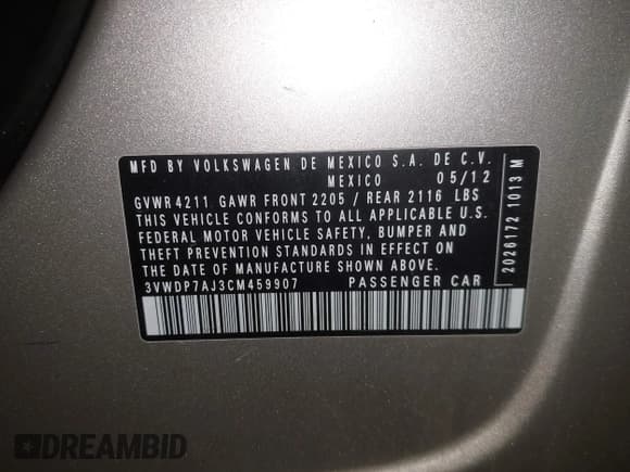 ✅ 2012 Volkswagen Jetta SE • VIN: 3VWDP7AJ3CM459907 • Lot: 43788111. Wystawiony na IAAI z przebiegiem 172 296 mil. Bezpłatny archiwum sprzedaży aukcyjnych z USA i szczegółowy raport historii pojazdu na DreamBid. Zdjęcie 9.