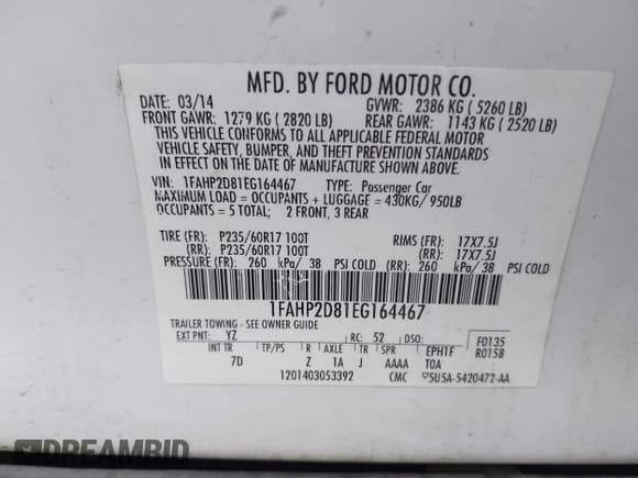 ✅ 2014 Ford Taurus SE • VIN: 1FAHP2D81EG164467 • Лот: 43777381. Опубликован ранее на IAAI с пробегом 123 200 миль. Бесплатный доступ к архиву аукционных продаж из США и подробный отчёт об истории автомобиля на DreamBid. Изображение 9.