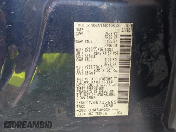 ✅ 2017 Nissan Frontier SV • VIN: 1N6AD0EVXHN717885 • Lot: 43581009. Listed on IAAI with 120,308 mi. Free auction sales archive from the USA and detailed vehicle history report at DreamBid. Image 9.