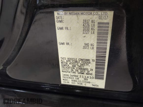 ✅ 2017 Nissan Altima S • VIN: 1N4AL3AP8HC211410 • Lot: 43342721. Listed on IAAI with 172,279 mi. Free auction sales archive from the USA and detailed vehicle history report at DreamBid. Image 9.