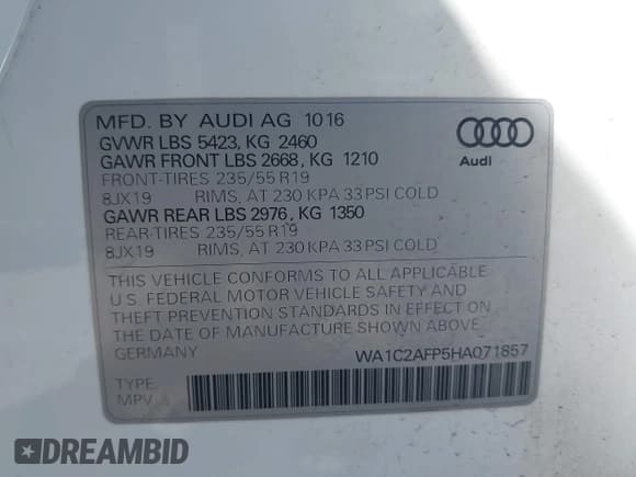 ✅ 2017 Audi Q5 Premium • VIN: WA1C2AFP5HA071857 • Lot: 42845379. Listed on IAAI with 117,519 mi. Free auction sales archive from the USA and detailed vehicle history report at DreamBid. Image 9.
