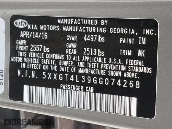 ✅ 2016 Kia Optima LX • VIN: 5XXGT4L39GG074268 • Lot: 90731305. Listed on Copart with 74,909 mi. Free auction sales archive from the USA and detailed vehicle history report at DreamBid. Image 13.