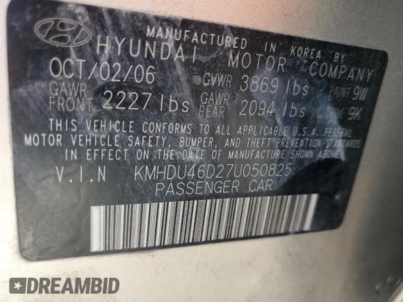 ✅ 2007 Hyundai Elantra GLS • VIN: KMHDU46D27U050825 • Lot: 68047005. Wystawiony na Copart z przebiegiem 124 245 mil. Bezpłatny archiwum sprzedaży aukcyjnych z USA i szczegółowy raport historii pojazdu na DreamBid. Zdjęcie 12.