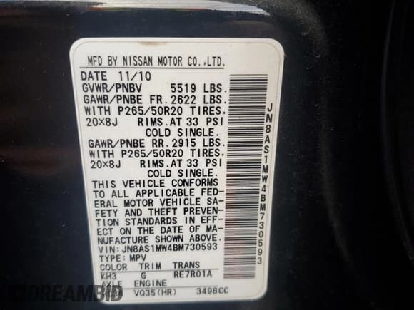 ✅ 2011 Infiniti FX • VIN: JN8AS1MW4BM730593 • Lot: 91601405. Listed on Copart with 127,563 mi. Free auction sales archive from the USA and detailed vehicle history report at DreamBid. Image 12.