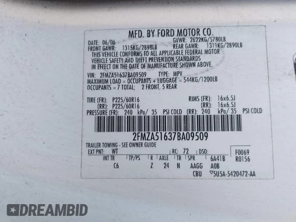 ✅ 2007 Ford Freestar SE • VIN: 2FMZA51637BA09509 • Lot: 43490684. Wystawiony na IAAI z przebiegiem 333 823 mil. Bezpłatny archiwum sprzedaży aukcyjnych z USA i szczegółowy raport historii pojazdu na DreamBid. Zdjęcie 9.