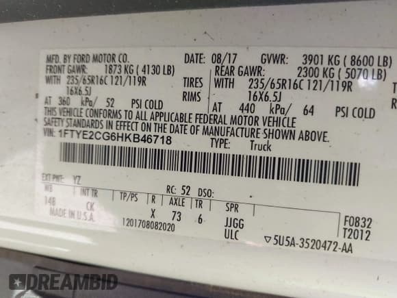 ✅ 2017 Ford Transit Cargo • VIN: 1FTYE2CG6HKB46718 • Лот: 37349829. Опубликован ранее на IAAI с пробегом 94 836 миль. Бесплатный доступ к архиву аукционных продаж из США и подробный отчёт об истории автомобиля на DreamBid. Изображение 9.