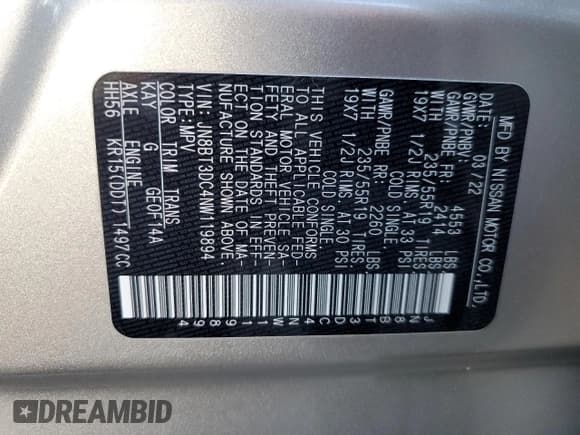 ✅ 2022 Nissan Rogue Platinum • VIN: JN8BT3DC4NW119894 • Lot: 66713675. Wystawiony na Copart z przebiegiem 13 152 mil. Bezpłatny archiwum sprzedaży aukcyjnych z USA i szczegółowy raport historii pojazdu na DreamBid. Zdjęcie 13.