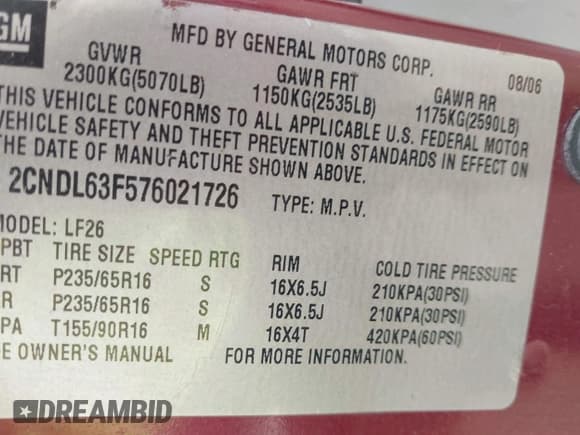 ✅ 2007 Chevrolet Equinox LT • VIN: 2CNDL63F576021726 • Лот: 42835579. Опубликован ранее на IAAI с пробегом 277 592 миль. Бесплатный доступ к архиву аукционных продаж из США и подробный отчёт об истории автомобиля на DreamBid. Изображение 9.