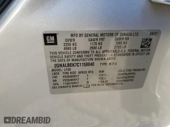 ✅ 2012 Chevrolet Equinox LS • VIN: 2GNALBEK7C1158840 • Лот: 82588785. Опубликован ранее на Copart с пробегом 119 666 миль. Бесплатный доступ к архиву аукционных продаж из США и подробный отчёт об истории автомобиля на DreamBid. Изображение 13.